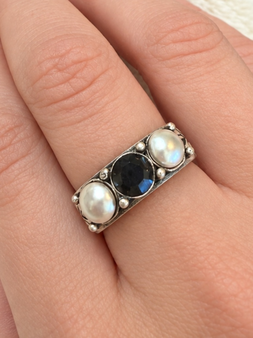 French Kande | Jet Swarovski Crystal & Pearl Ring